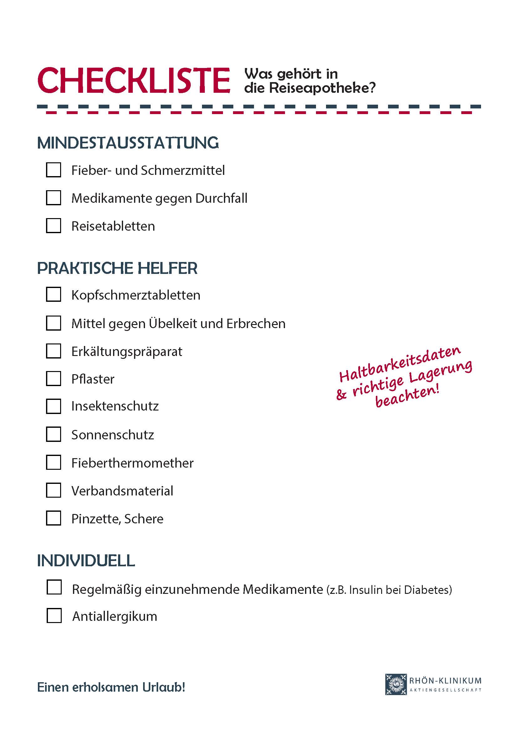 Reiseapotheke Checkliste